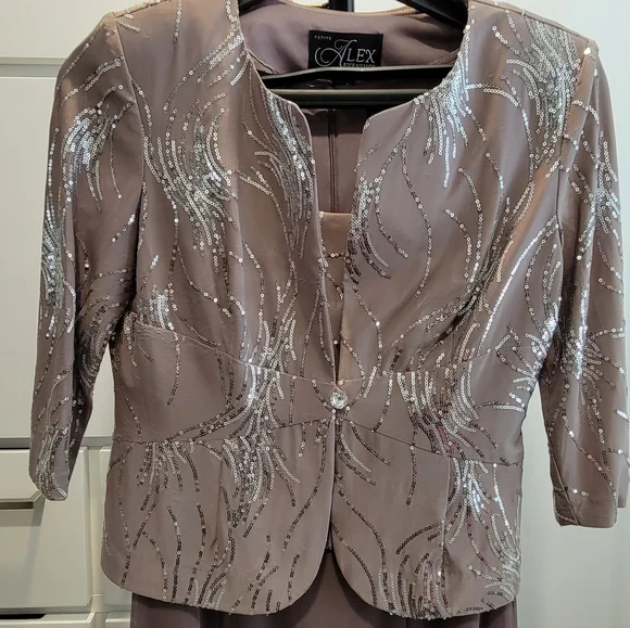 Dress and Jacket, Alex EveningsPetite Sequined A-Line Midi Dress and Jacket - Picture 4 of 10